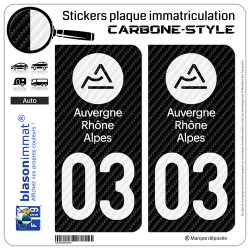 2 Stickers plaque immatriculation Auto 03 Auvergne-Rhône-Alpes - LT Carbone-Style