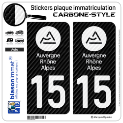 2 Stickers plaque immatriculation Auto 15 Auvergne-Rhône-Alpes - LT Carbone-Style