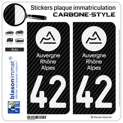 2 Autocollants plaque immatriculation Auto 42 Auvergne-Rhône-Alpes - LT Carbone-Style