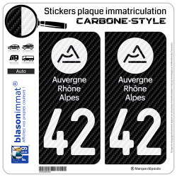 2 Stickers plaque immatriculation Auto 42 Auvergne-Rhône-Alpes - LT Carbone-Style