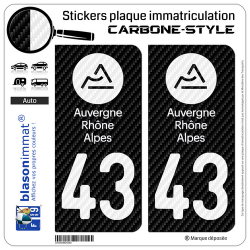 2 Stickers plaque immatriculation Auto 43 Auvergne-Rhône-Alpes - LT Carbone-Style