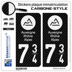 2 Stickers plaque immatriculation Auto 734 Auvergne-Rhône-Alpes - LT Carbone-Style
