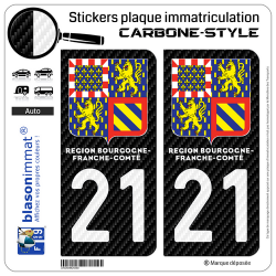 2 Autocollants plaque immatriculation Auto 21 Bourgogne-Franche-Comté - LT II Carbone-Style