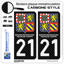 2 Stickers plaque immatriculation Auto 21 Bourgogne-Franche-Comté - LT II Carbone-Style