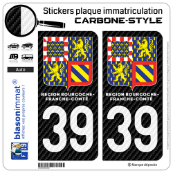 2 Autocollants plaque immatriculation Auto 39 Bourgogne-Franche-Comté - LT II Carbone-Style