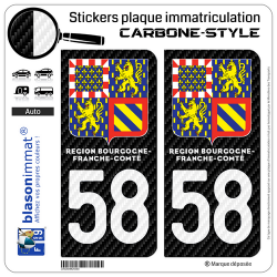 2 Stickers plaque immatriculation Auto 58 Bourgogne-Franche-Comté - LT II Carbone-Style