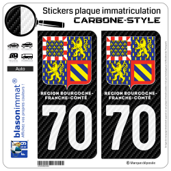 2 Autocollants plaque immatriculation Auto 70 Bourgogne-Franche-Comté - LT II Carbone-Style