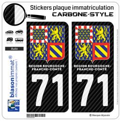 2 Autocollants plaque immatriculation Auto 71 Bourgogne-Franche-Comté - LT II Carbone-Style