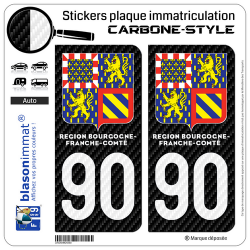 2 Stickers plaque immatriculation Auto 90 Bourgogne-Franche-Comté - LT II Carbone-Style