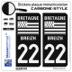 2 Autocollants plaque immatriculation Auto 22 Bretagne - LT Carbone-Style