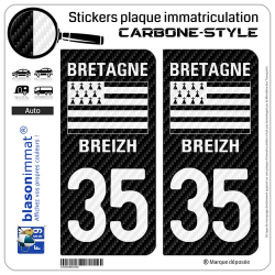 2 Stickers plaque immatriculation Auto 35 Bretagne - LT Carbone-Style