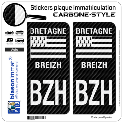 2 Autocollants plaque immatriculation Auto BZH Bretagne - LT Carbone-Style
