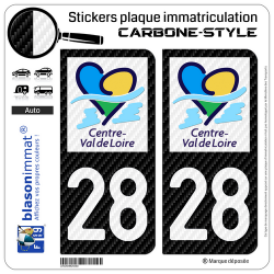 2 Stickers plaque immatriculation Auto 28 Centre-Val de Loire - LT Carbone-Style