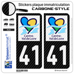 2 Autocollants plaque immatriculation Auto 41 Centre-Val de Loire - LT Carbone-Style