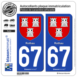 2 Autocollants plaque immatriculation Auto 67 Rothau - Armoiries