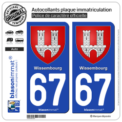 2 Autocollants plaque immatriculation Auto 67 Wissembourg - Armoiries