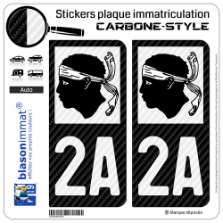 2 Stickers plaque immatriculation Auto 2A Corse - LT Carbone-Style