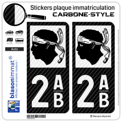 2 Stickers plaque immatriculation Auto 2AB Corse - LT Carbone-Style