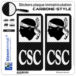 2 Stickers plaque immatriculation Auto CSC Corse - LT Carbone-Style