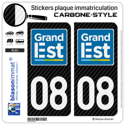 2 Stickers plaque immatriculation Auto 08 Grand-Est - LT Carbone-Style