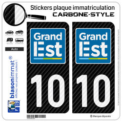 2 Stickers plaque immatriculation Auto 10 Grand-Est - LT Carbone-Style