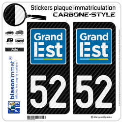 2 Stickers plaque immatriculation Auto 52 Grand Est - LT Carbone-Style