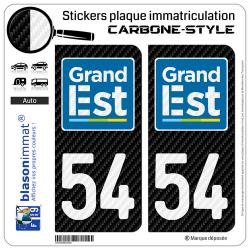 2 Stickers plaque immatriculation Auto 54 Grand Est - LT Carbone-Style