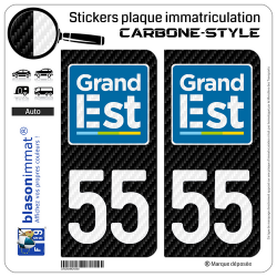 2 Stickers plaque immatriculation Auto 55 Grand Est - LT Carbone-Style