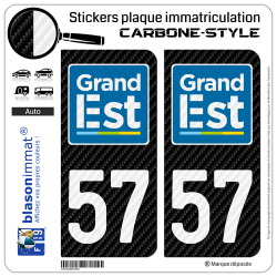 2 Stickers plaque immatriculation Auto 57 Grand Est - LT Carbone-Style