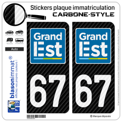 2 Stickers plaque immatriculation Auto 67 Grand Est - LT Carbone-Style