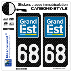 2 Stickers plaque immatriculation Auto 68 Grand Est - LT Carbone-Style