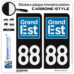 2 Stickers plaque immatriculation Auto 88 Grand Est - LT Carbone-Style