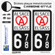 2 Stickers plaque immatriculation Auto 678 Alsace - LT Carbone-Style