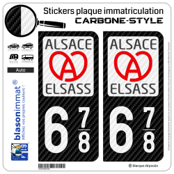 2 Stickers plaque immatriculation Auto 678 Alsace - LT II Carbone-Style
