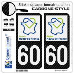 2 Stickers plaque immatriculation Auto 60 Hauts-de-France - LT Carbone-Style