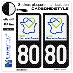 2 Stickers plaque immatriculation Auto 80 Hauts-de-France - LT Carbone-Style