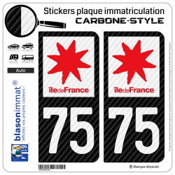 2 Stickers plaque immatriculation Auto 75 Île-de-France - LT Carbone-Style