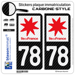 2 Stickers plaque immatriculation Auto 78 Île-de-France - LT Carbone-Style
