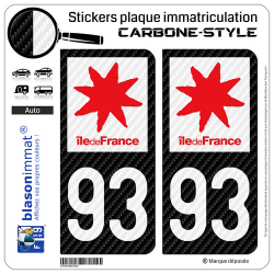 2 Stickers plaque immatriculation Auto 93 Île-de-France - LT Carbone-Style