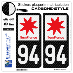 2 Stickers plaque immatriculation Auto 94 Île-de-France - LT Carbone-Style