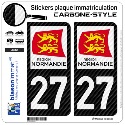 2 Stickers plaque immatriculation Auto 27 Normandie - LT Carbone-Style