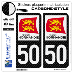 2 Stickers plaque immatriculation Auto 50 Normandie - LT Carbone-Style