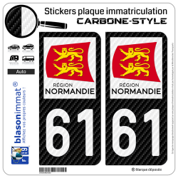 2 Stickers plaque immatriculation Auto 61 Normandie - LT Carbone-Style