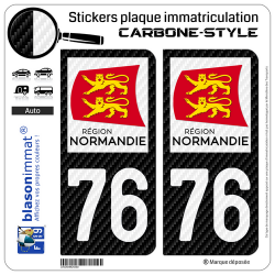 2 Stickers plaque immatriculation Auto 76 Normandie - LT Carbone-Style