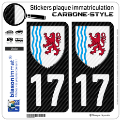 2 Stickers plaque immatriculation Auto 17 Nouvelle-Aquitaine - LT Carbone-Style
