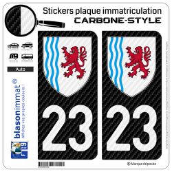 2 Stickers plaque immatriculation Auto 23 Nouvelle-Aquitaine - LT Carbone-Style