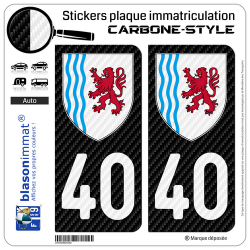 2 Stickers plaque immatriculation Auto 40 Nouvelle-Aquitaine - LT Carbone-Style