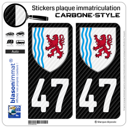 2 Stickers plaque immatriculation Auto 47 Nouvelle-Aquitaine - LT Carbone-Style