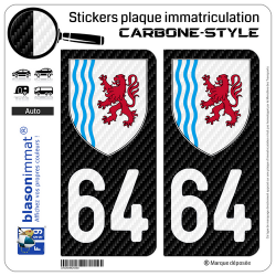 2 Stickers plaque immatriculation Auto 64 Nouvelle-Aquitaine - LT Carbone-Style