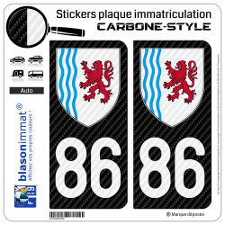 2 Stickers plaque immatriculation Auto 86 Nouvelle-Aquitaine - LT Carbone-Style